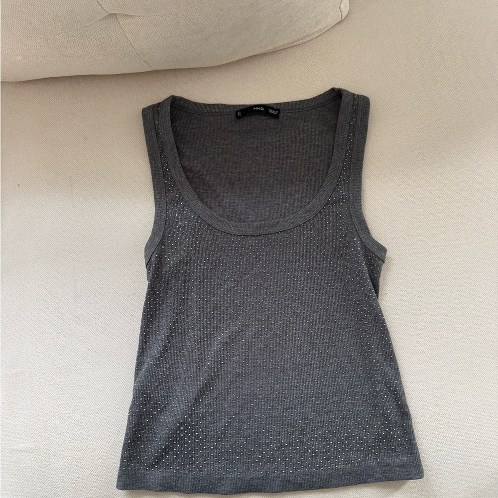 Mango Dark Gray Tank Top with Sparkle Studs
